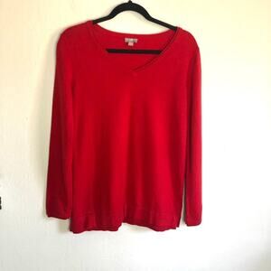 J. Jill Women's Red Cozy Lightweight Cotton Classic Pleated V-neck Sweater XS